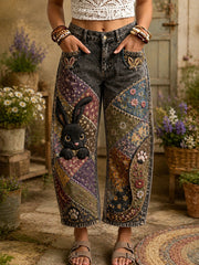 Frauen niedliche Blumen kaninchen Patchwork Kunstdruck Taschen hose