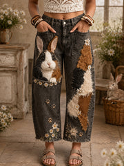 Frauen niedliche Blumen kaninchen Kunstdruck Taschen hose
