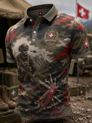 Kurzärmliges Herren-Polo-Shirt im Vintage-Stil mit Tarnmuster