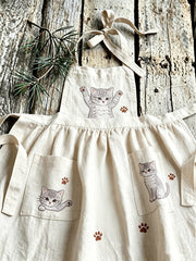 Kleines Retro-Leinenkleid für Damen mit Katzenmuster und Schnürung