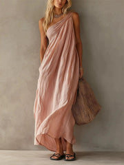 Damen einfache noble eine Schulter ärmellose Maxi-Kleid