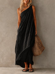 Damen einfache noble eine Schulter ärmellose Maxi-Kleid