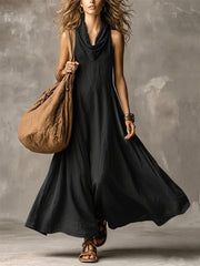 Frauen Einfaches Cowl Neck Flowy Wide Skirted Maxi Kleid