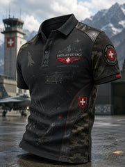 Herren-Poloshirt mit kurzen Ärmeln und vintage Militär‑Camouflage‑Muster