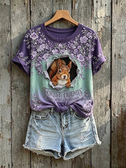 Damen niedliche Wald freunde Kurz ärmel iges T-Shirt mit Eichhörnchen-Print