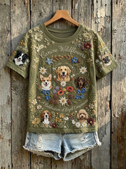 Frauen Eine Feier der treuen Gefährten Blumen hunde drucken kurz ärmel iges T-Shirt