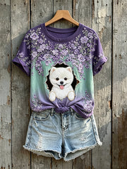 Kurzärmliges Damen-T-Shirt mit Blumen kunst druck aus Pommern