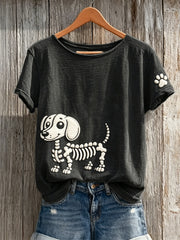Damen schönes Skelett Dackel Hund & Pfote Print kurz ärmel iges T-Shirt