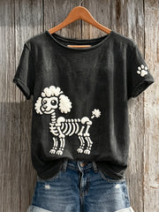 Frauen schönes Skelett Pudel Hund & Pfote Print kurz ärmel iges T-Shirt
