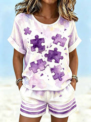 Frauen Lila Alzheimer-Bewusstsein Print T-Shirt Set