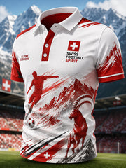 Herren-Poloshirt mit kurzen Ärmeln und alpinem, fußballinspiriertem Print