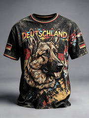 Herren-T-Shirt in Schwarz mit deutscher Flagge, Deutschem Schäferhund und Graffiti-Print – lässig und bequem