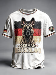 Herrenweißes Freizeit-T-Shirt mit deutscher Flagge und Deutscher Schäferhund-Print