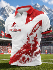Herren-Poloshirt mit kurzen Ärmeln und alpinem, fußballinspiriertem Print