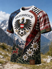 Herren-T-Shirt mit Kunstdruck zum Anfeuern bei einem österreichischen Fußballspiel