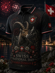 Herren-Poloshirt mit kurzen Ärmeln und Aufdruck zum Nationalfeiertag