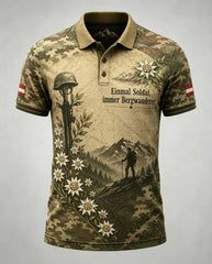 Herren-Casual-Polo mit österreichisch-veteranisch inspiriertem Kunstdruck