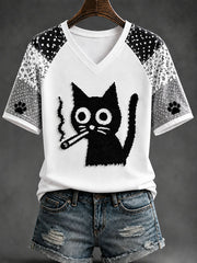 Lustiges schwarzes Katzen-Alltags-T-Shirt für Damen mit Aufdruck