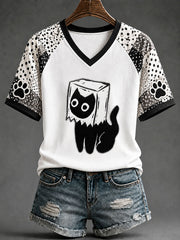 Lustiges schwarzes Katzen-Alltags-T-Shirt für Damen mit Aufdruck
