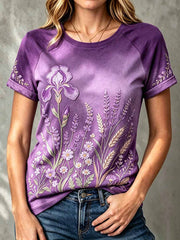 Damenmode Lila T-Shirt mit Blumenmuster