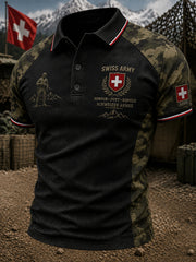 Herren-Poloshirt mit kurzen Ärmeln und Camouflage-Print im Militärstil