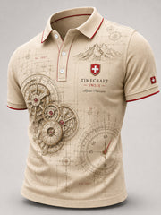 Herren-Poloshirt mit kurzen Ärmeln und Vintage-Uhr-Print