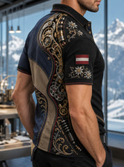 Herren-Poloshirt mit Kunstdruck des österreichischen Präzisionsinstrument-Elements