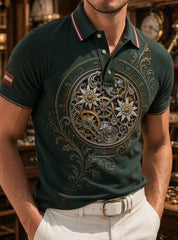 Herren-Poloshirt mit Kunstdruck des österreichischen Präzisionsinstrument-Elements