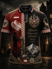 Herren-Poloshirt mit österreichischem Militär- und Patriotismusmotiv als Kunstdruck
