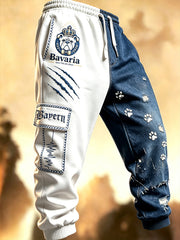 Herrenhose im bayerischen Stil aus Denim mit Patchwork-Print, lässig und sportlich