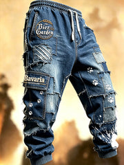 Herren-Deutschland-Bayern-Vintage-Jeans-Patchwork-Print-Lässige Sporthose