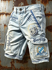 Herren-Shorts im Jeansstil mit bayerischem Löwenmuster, lässig und für die Arbeit geeignet