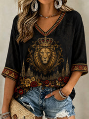 Damen Belgien Print Casual V-Ausschnitt T-Shirt