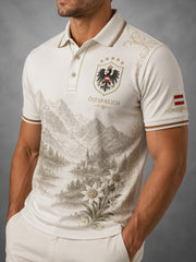 Herren-Poloshirt mit Kunstdruck und kulturellem Motiv der österreichischen Naturlandschaft