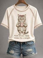 Frauen lustige Katze Print lässig T-Shirt
