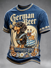 Herren Dunkelblau Deutsches Oktoberfest Dackel Patchwork Print Casual T-Shirt