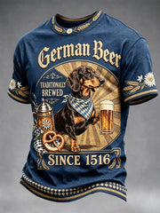 Herren Dunkelblau Deutsches Oktoberfest Dackel Retro Print Freizeit T-Shirt