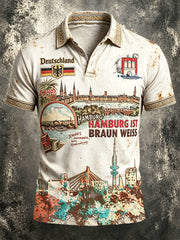 Herren Vintage Weiß Deutsch Hamburg Bedrucktes lässiges Polo-Shirt