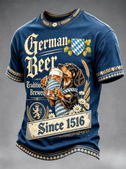 Herren Dunkelblau Deutsches Oktoberfest Dackel Print Freizeit T-Shirt