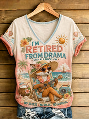 Frauen Ich bin aus Drama Fox V-Ausschnitt T-Shirt im Ruhestand