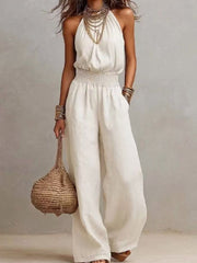 Sommerurlaub Lässiger einteiliger Jumpsuit mit Rundhalsausschnitt, ärmellos und gerader Passform