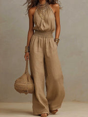 Sommerurlaub Lässiger einteiliger Jumpsuit mit Rundhalsausschnitt, ärmellos und gerader Passform
