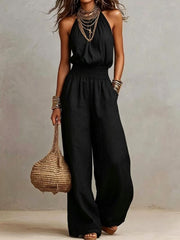Sommerurlaub Lässiger einteiliger Jumpsuit mit Rundhalsausschnitt, ärmellos und gerader Passform