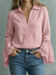 Damen-Vintage-Boho-Spitze-Fleckhüllen-Hemd aus Baumwolle