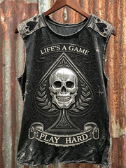 Männer leben ist ein Spiel Spielen Hard Skull Ace of Pik Print Schläger Weste