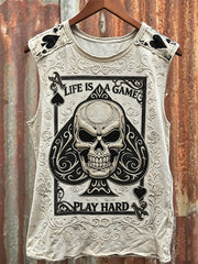Herren-Bodywarmer mit Spiel-Optik, sportlich und cool – Totenkopf und Pik-Ass-Print