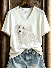 Damen Reizendes Dackel Hundes pitze Kurzarm T-Shirt mit Kunstdruck