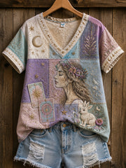 Vintage Tarot Tier kunst V-Ausschnitt T-Shirt