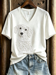Damen-T-Shirt mit niedlichem Dackel-Hund-Lace-Art-Print und kurzen Ärmeln