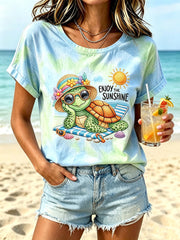 Damen-Urlaubsmode bedrucktes lässiges Kurzarm-T-Shirt